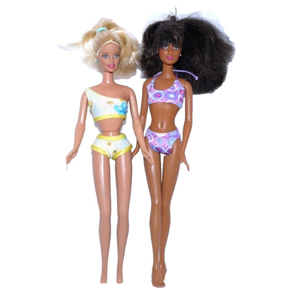 BARBIE set of 2 vintage dolls in bathing suits clothes don't match dolls "as is"